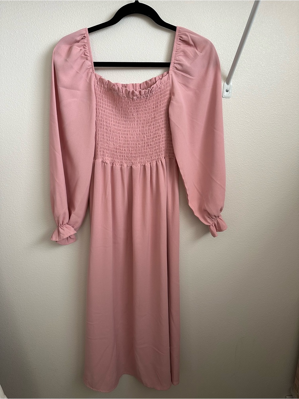 Smocked Midi Dress in Dusty Pink